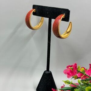 Gold Plated Red Enamel Vintage Y2K Hoop Earrings